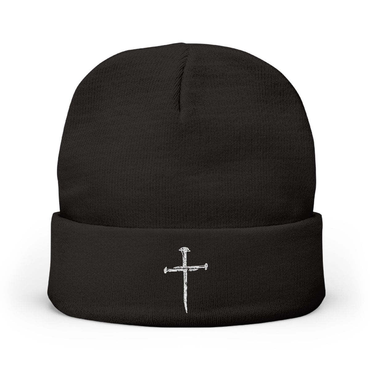 Embroidered Cross Knit Beanie