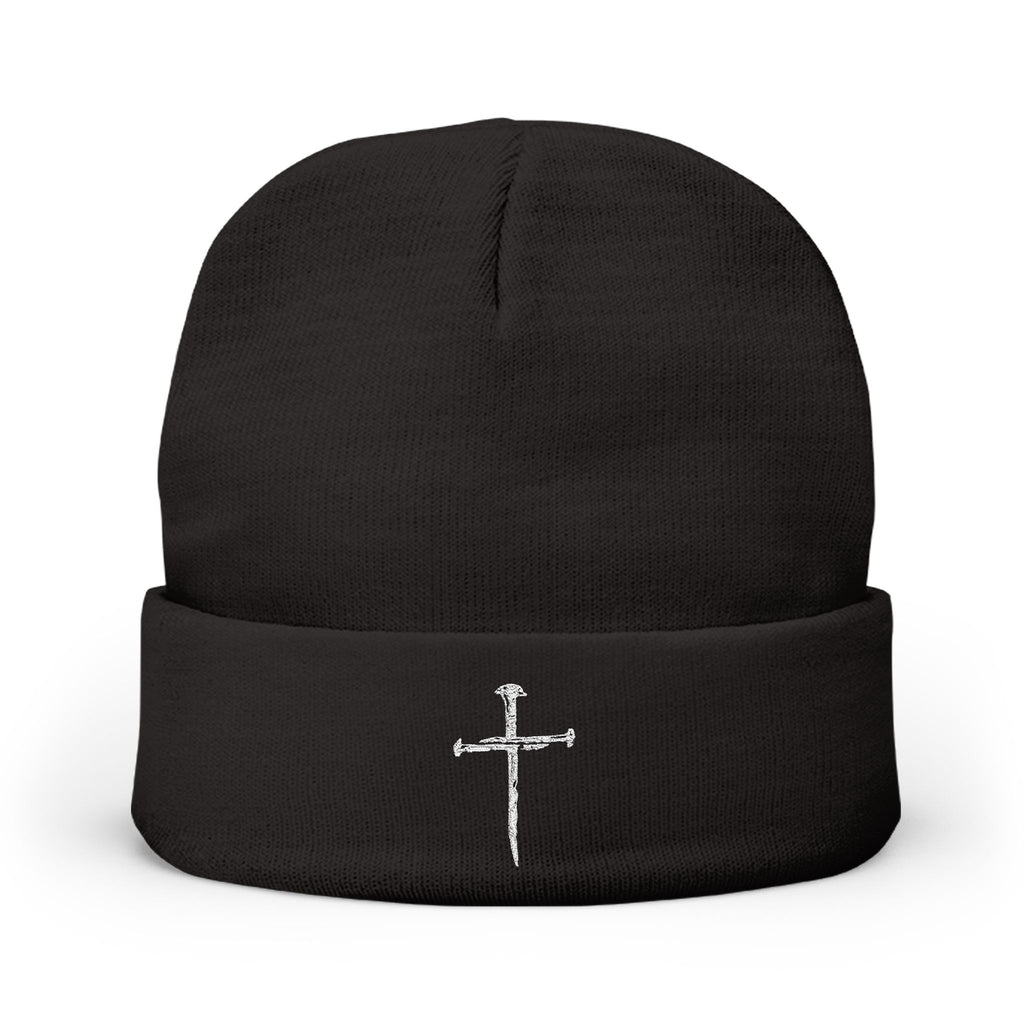 Embroidered Cross Knit Beanie