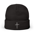 Embroidered Cross Knit Beanie