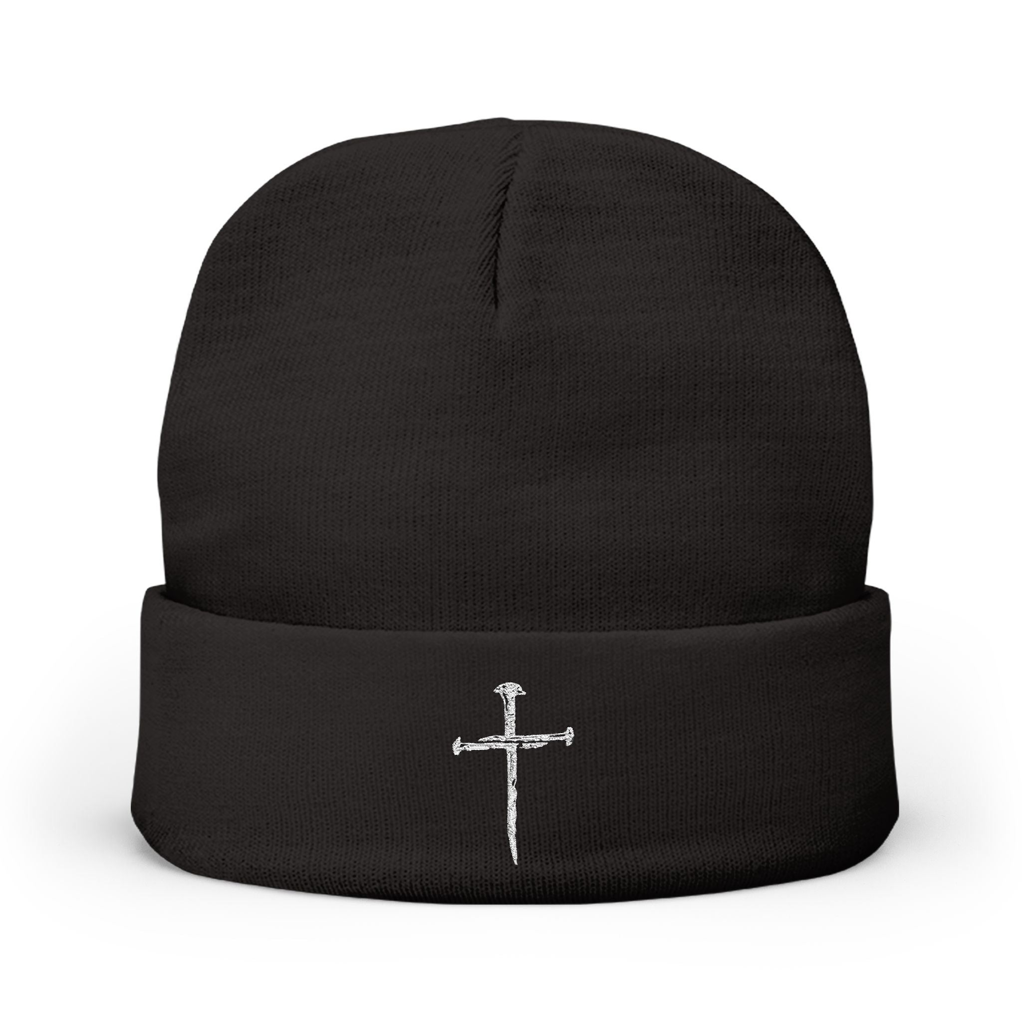 Embroidered Cross Knit Beanie