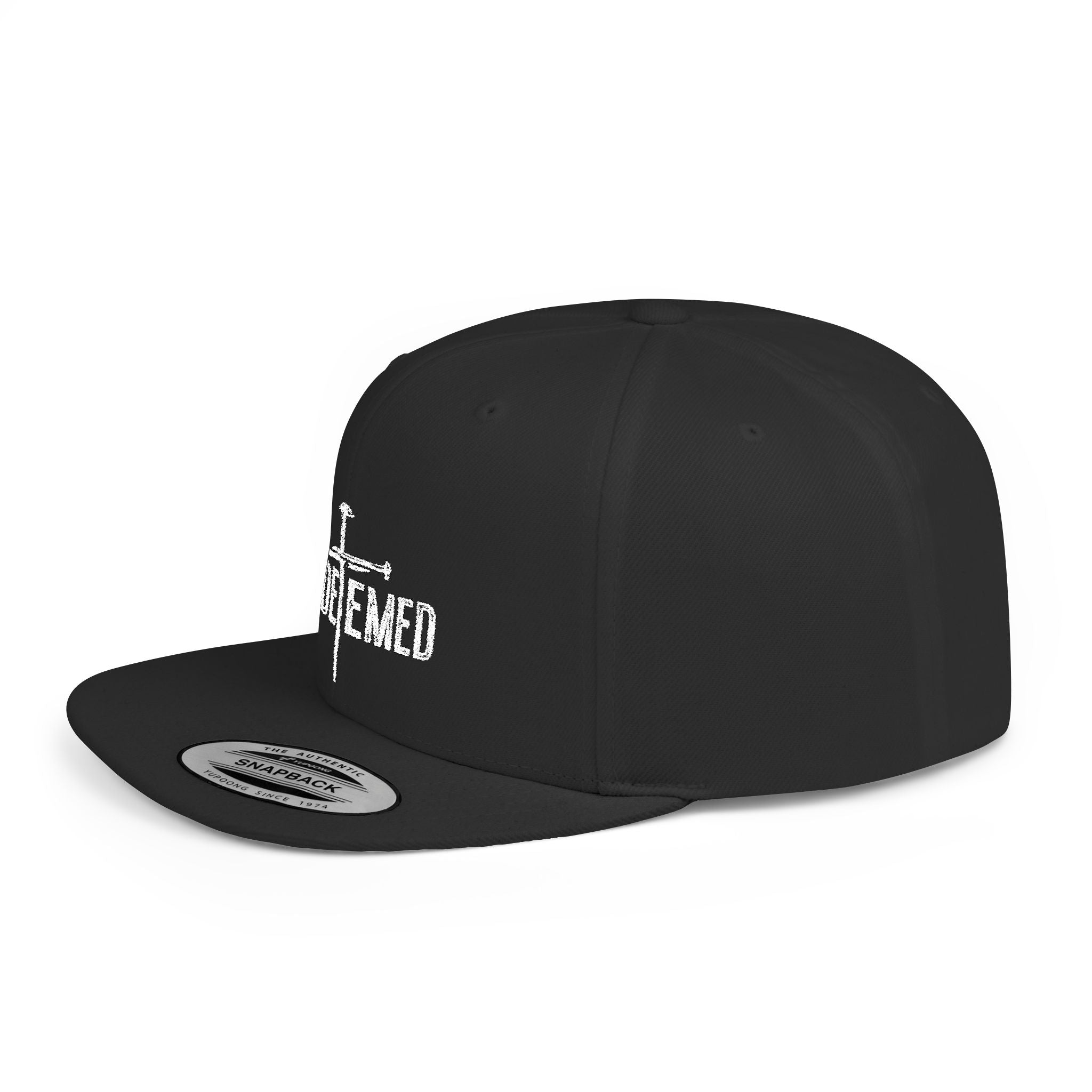 Redeemed Cross Flat Bill Snapback Hat — Christian Faith Baseball Cap