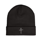 Embroidered Cross Knit Beanie