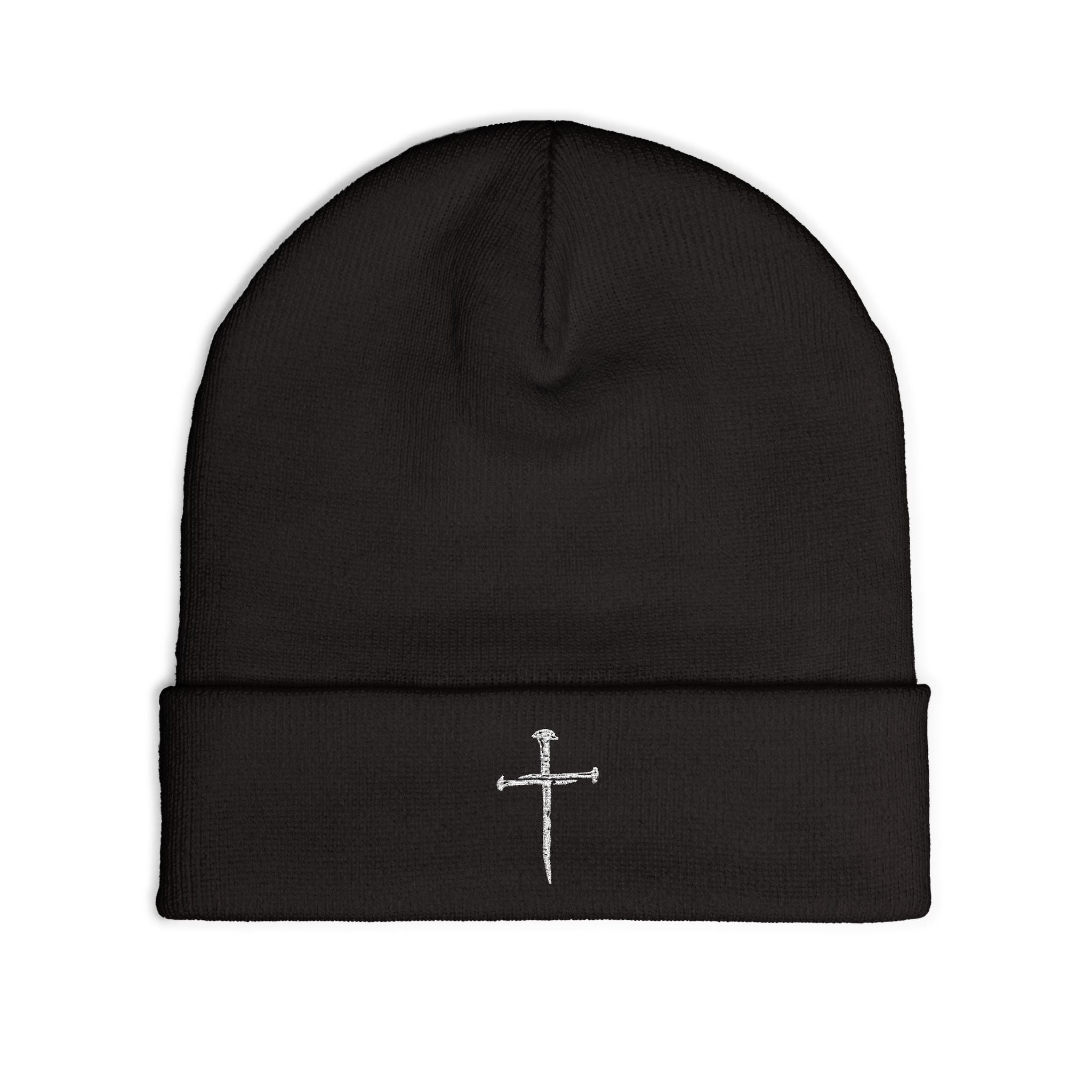 Embroidered Cross Knit Beanie