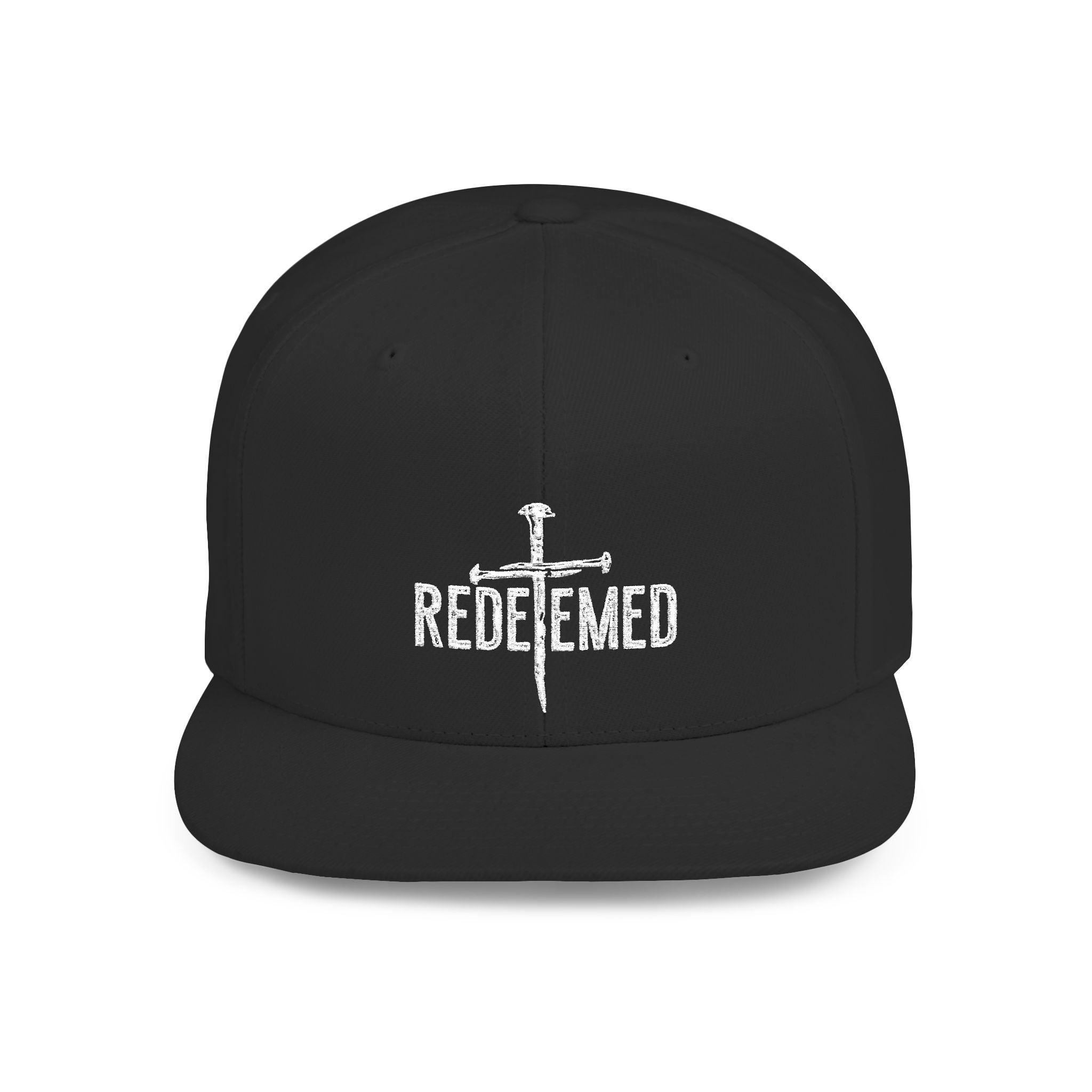 Redeemed Cross Flat Bill Snapback Hat — Christian Faith Baseball Cap