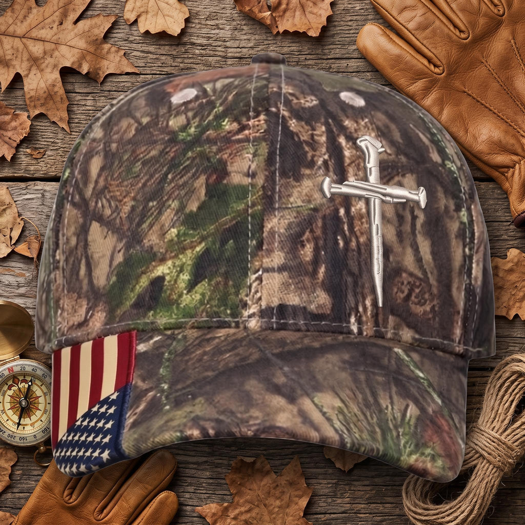 Nail Cross Camo Hat with American Flag