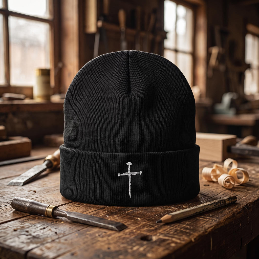 Embroidered Cross Knit Beanie