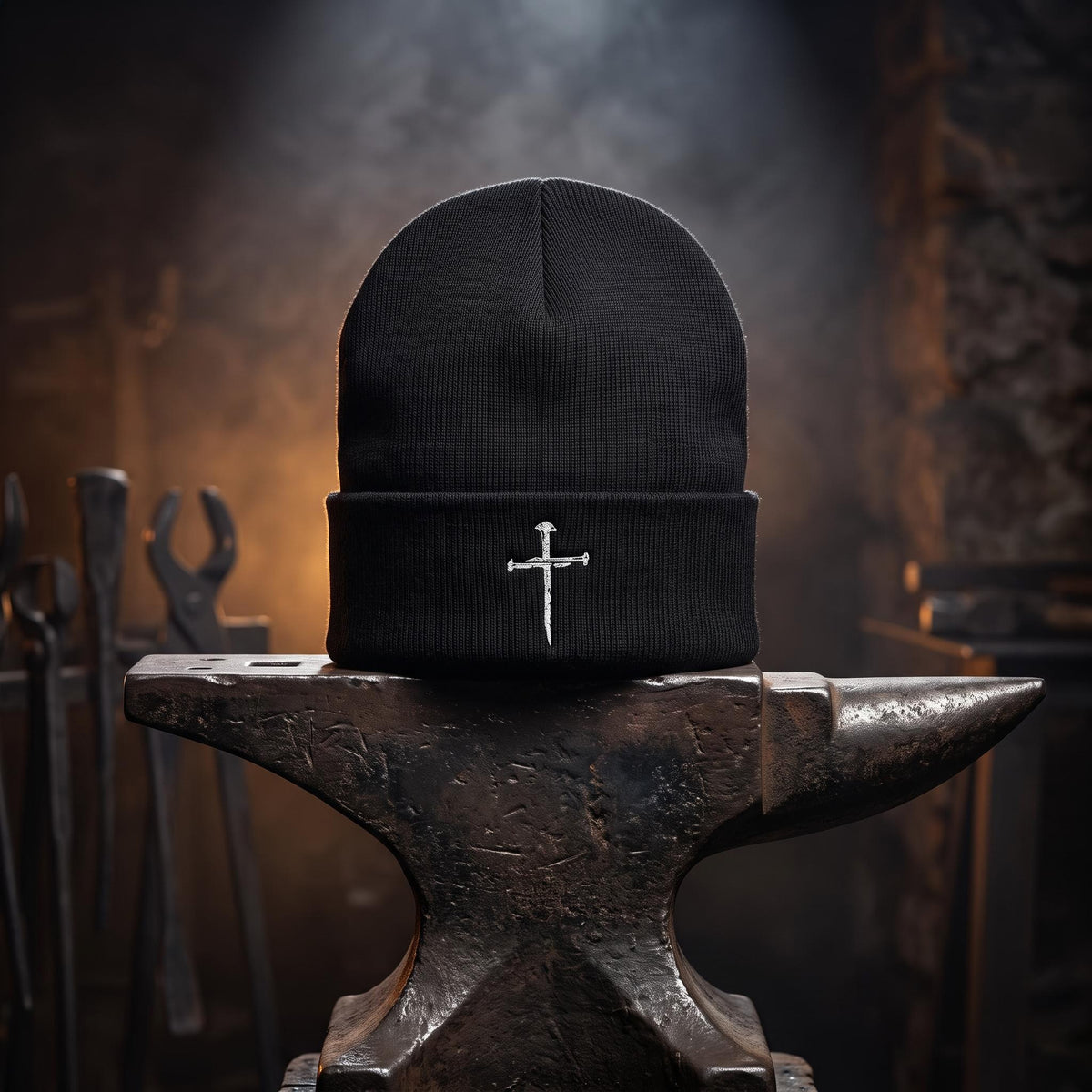 Embroidered Cross Knit Beanie