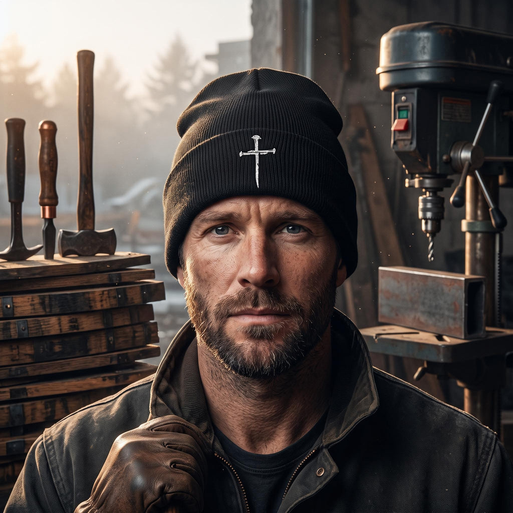 Embroidered Cross Knit Beanie