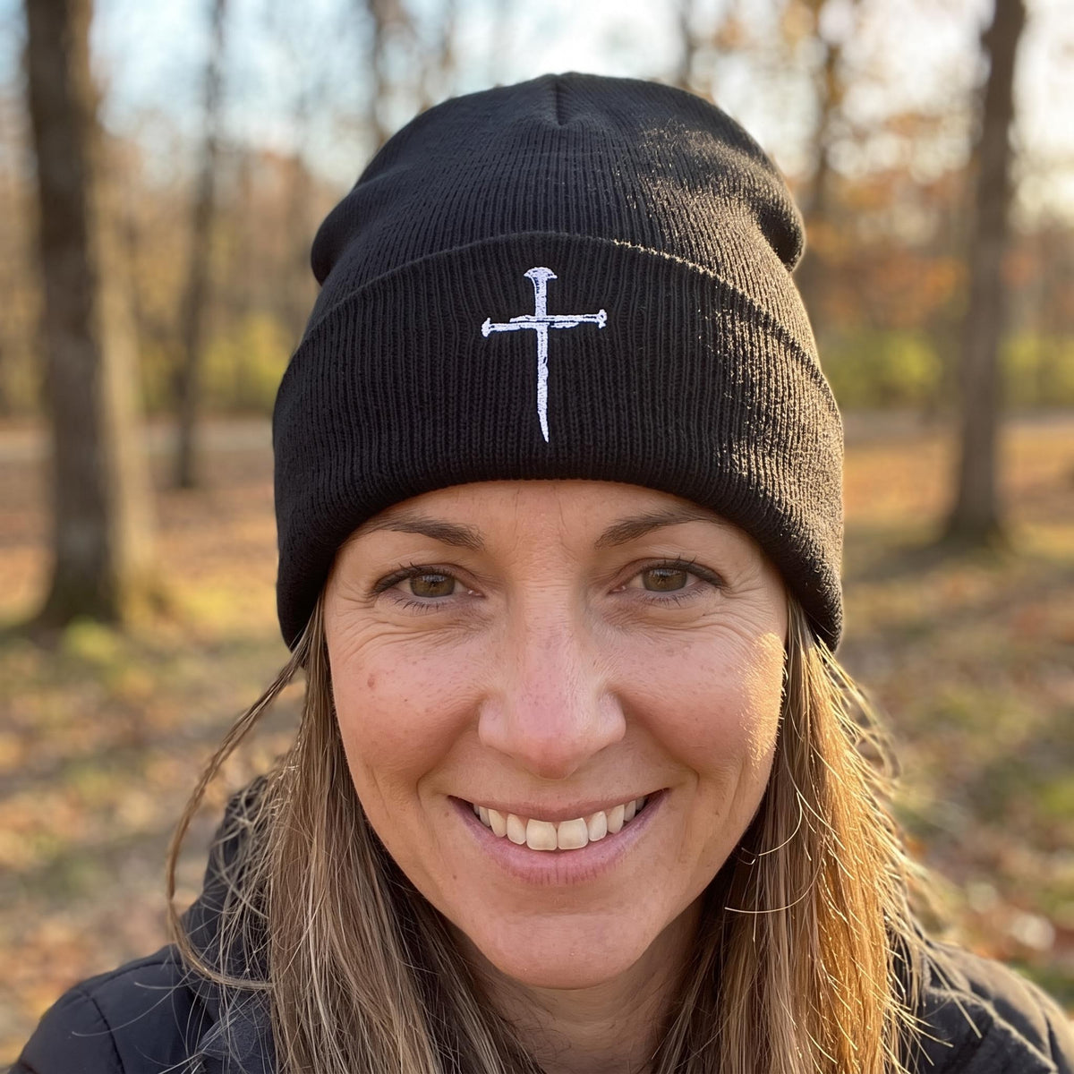 Free Embroidered Cross Knit Beanie