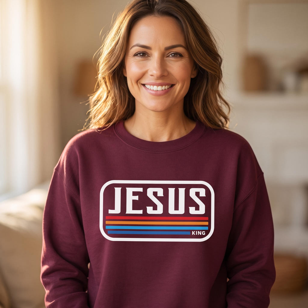 Jesus King Retro Stripe Premium Sweatshirt