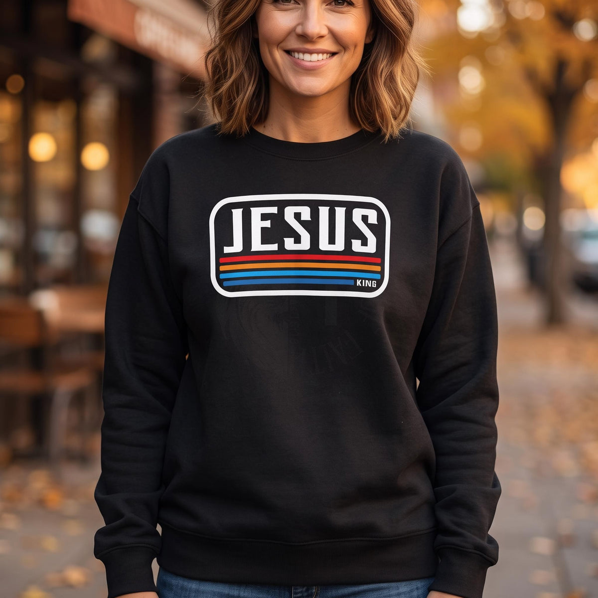 Jesus King Retro Stripe Premium Sweatshirt