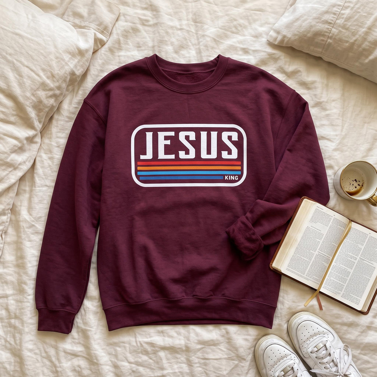 Jesus King Retro Stripe Premium Sweatshirt