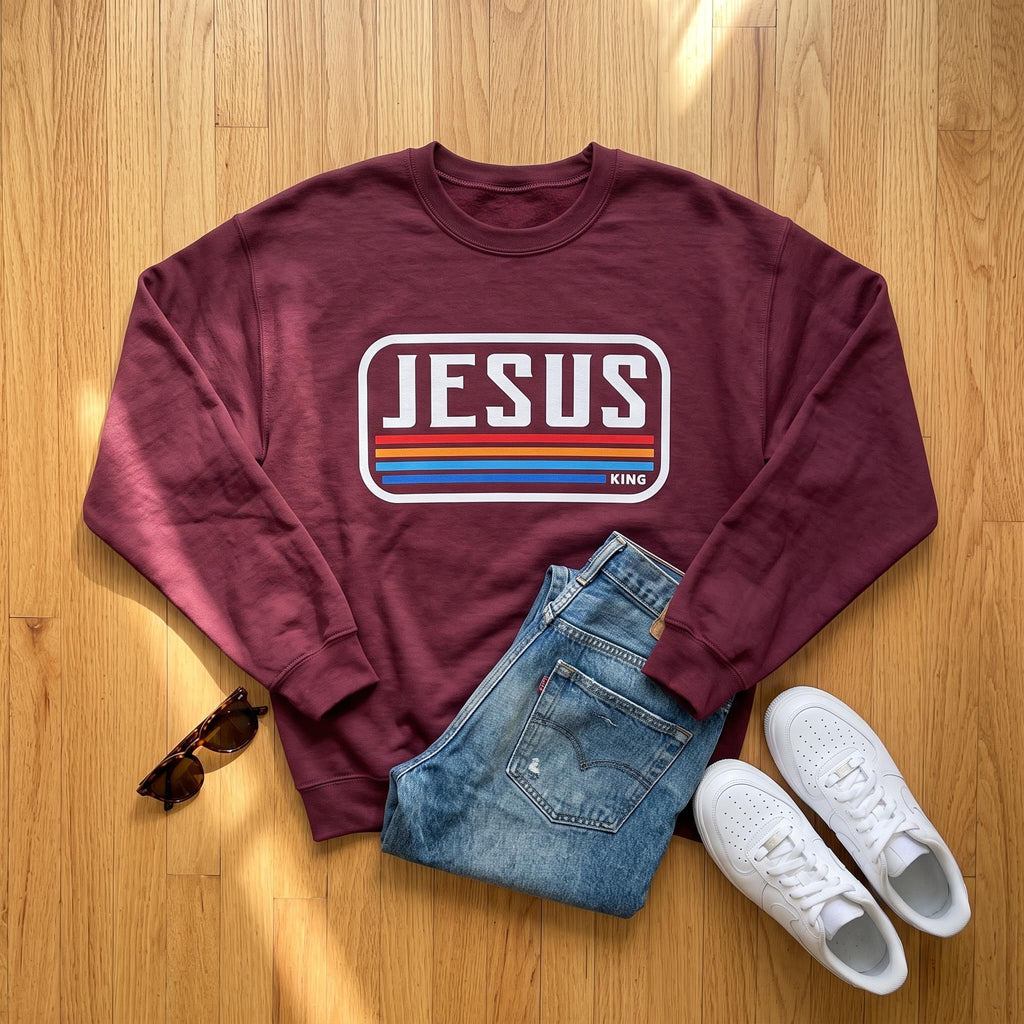 Jesus King Retro Stripe Premium Sweatshirt