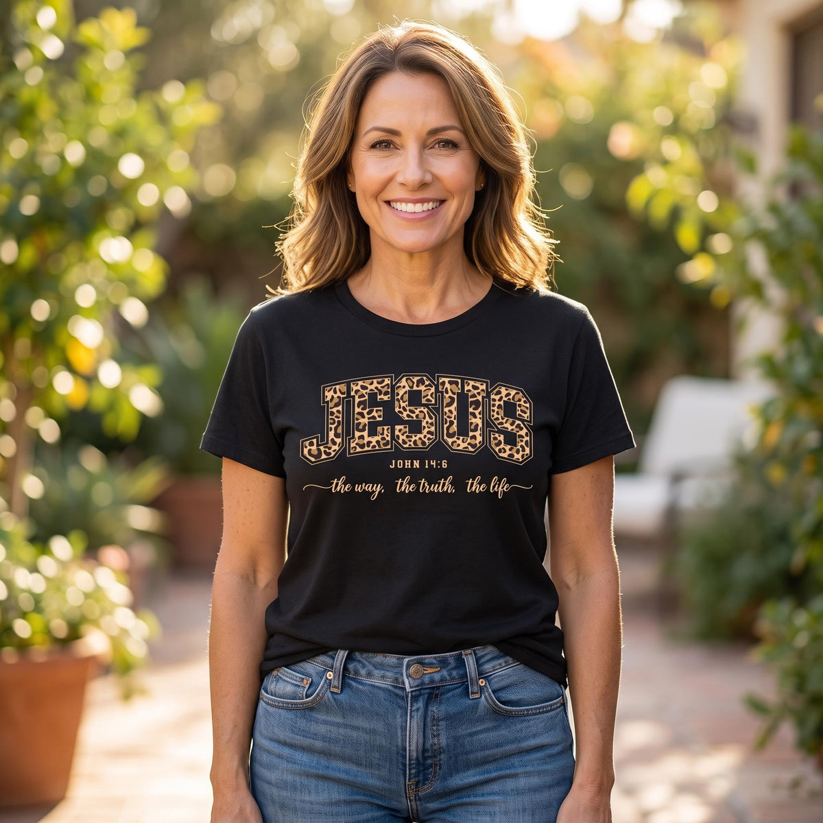 Jesus Leopard Print Premium Women's Tee