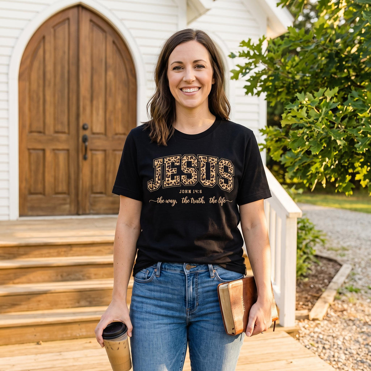 Jesus Leopard Print Premium Women's Tee
