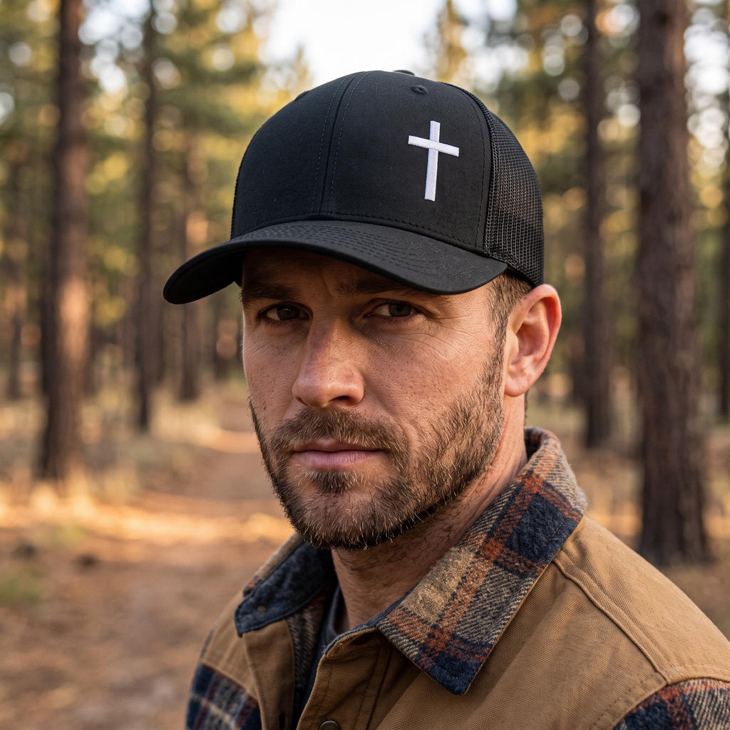 White Cross Embroidered Richardson 112 Snapback Hat