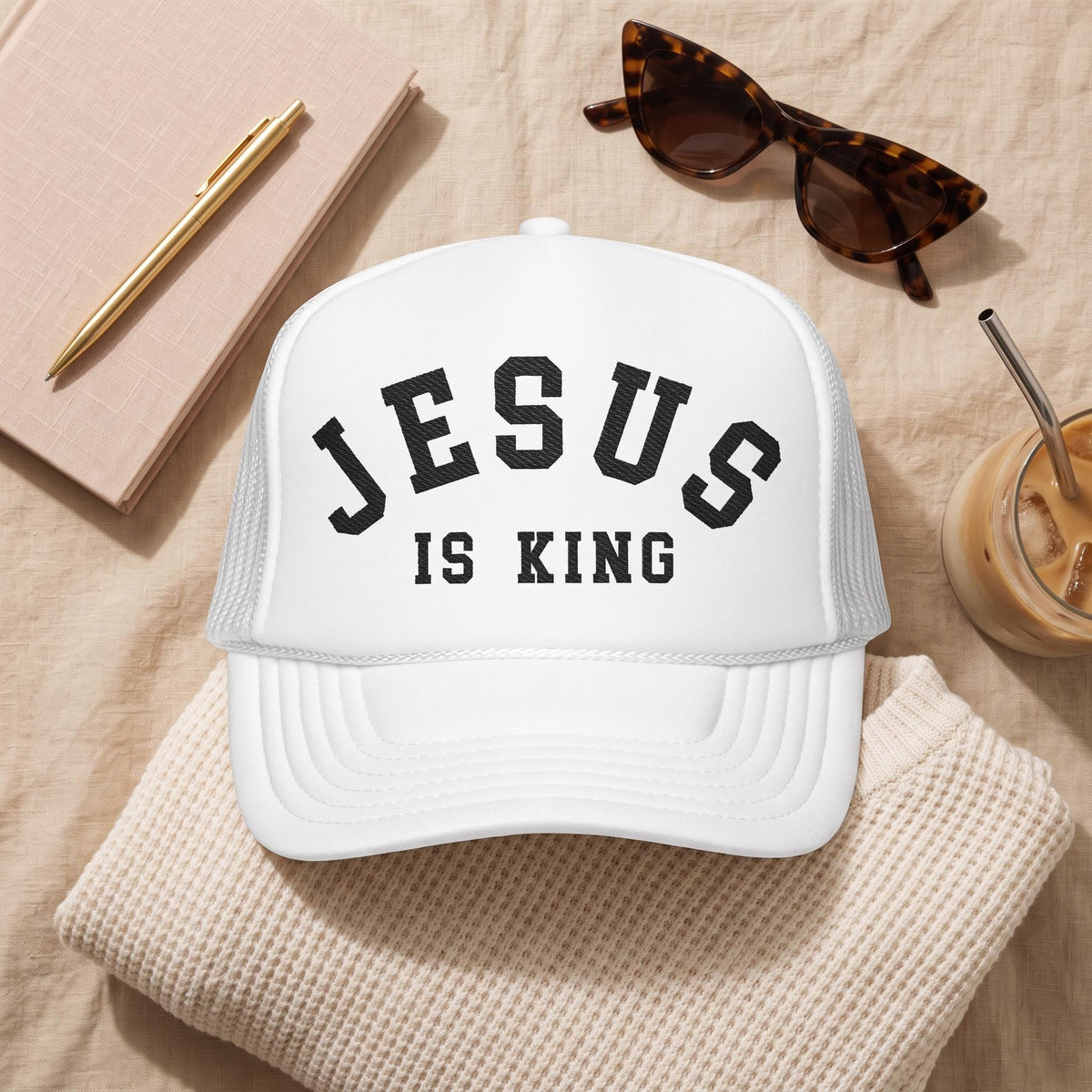 JESUS IS KING Embroidered Foam Rope Hat