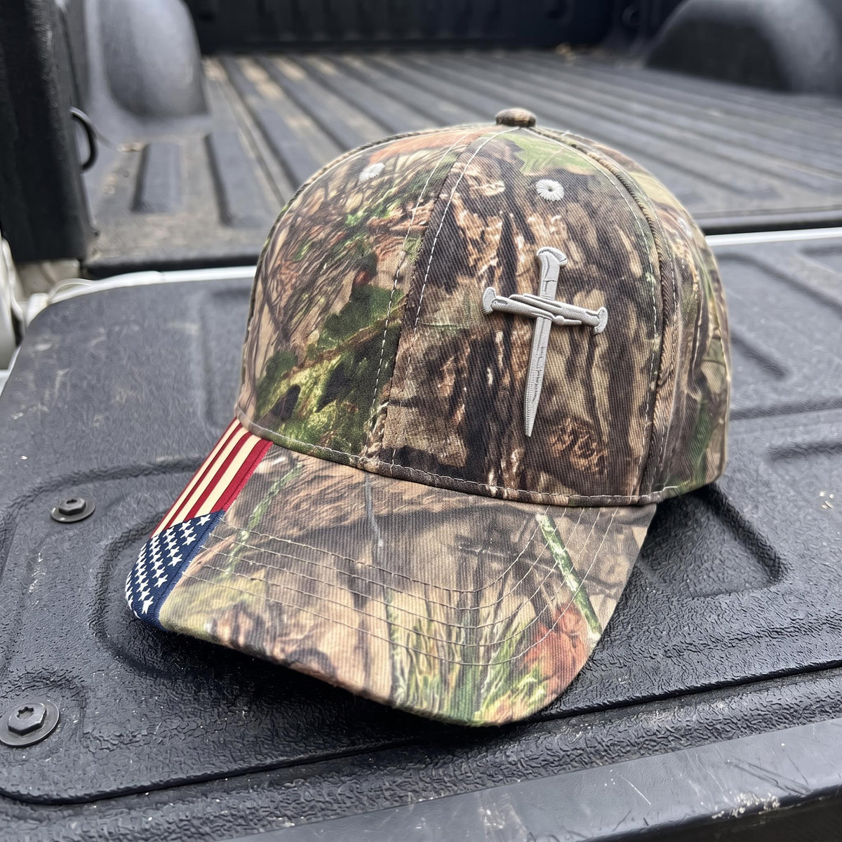 Nail Cross Camo Hat with American Flag