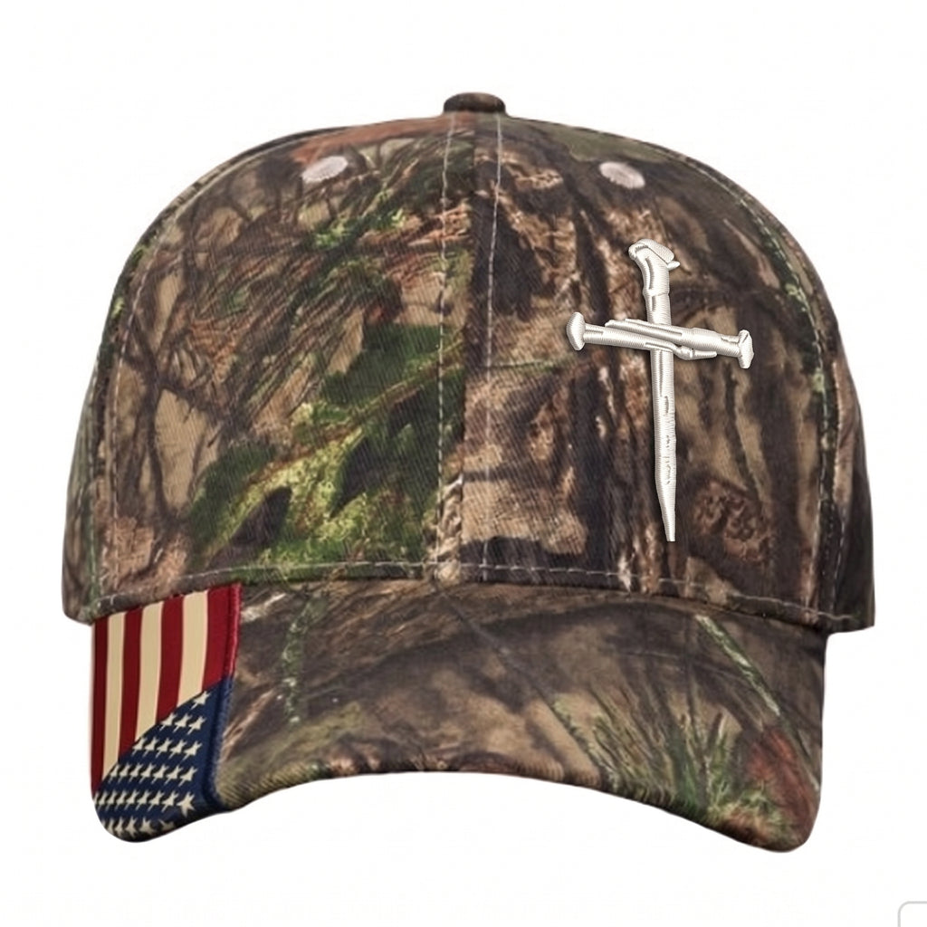 Nail Cross Camo Hat with American Flag